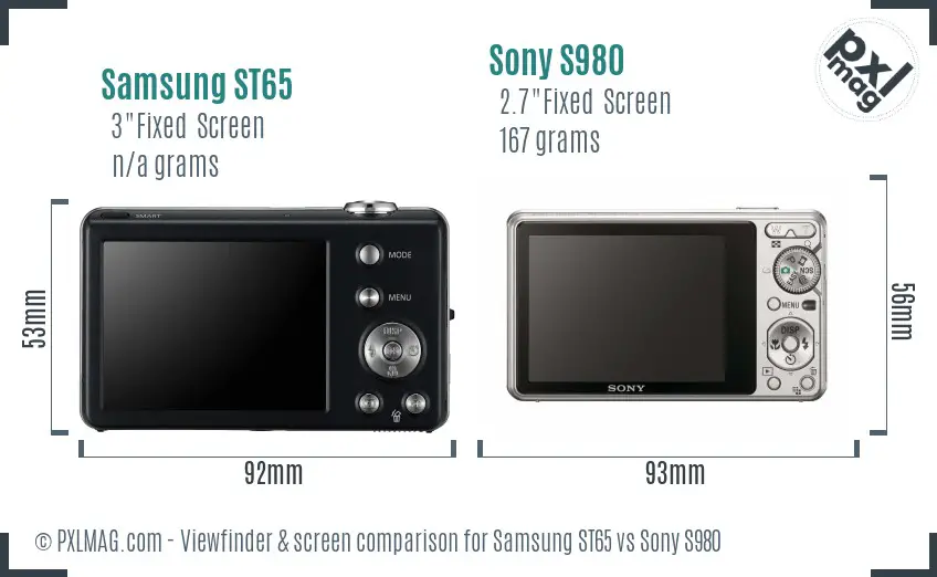 Samsung ST65 vs Sony S980 Screen and Viewfinder comparison