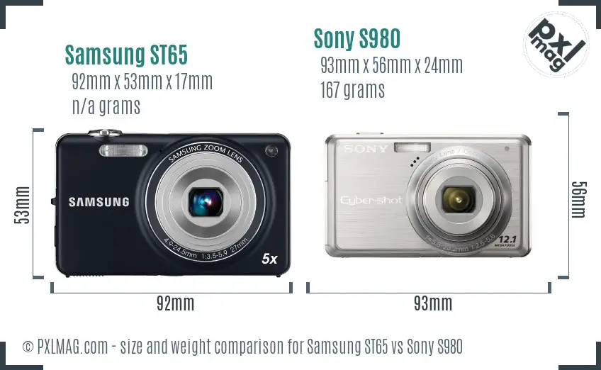 Samsung ST65 vs Sony S980 size comparison