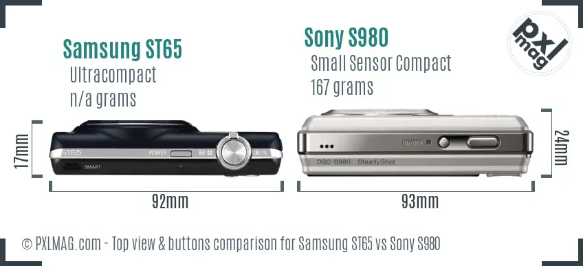 Samsung ST65 vs Sony S980 top view buttons comparison