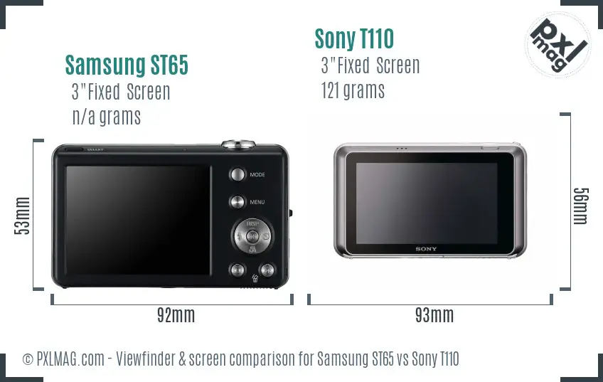 Samsung ST65 vs Sony T110 Screen and Viewfinder comparison