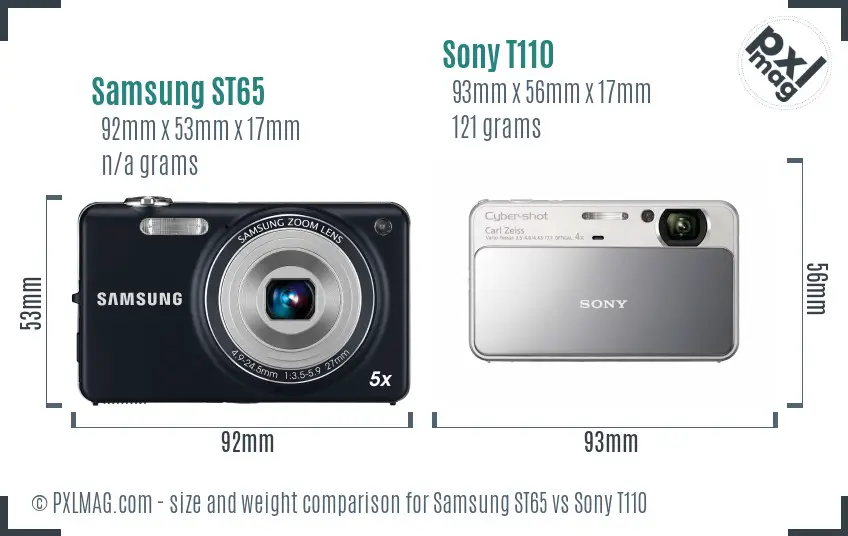 Samsung ST65 vs Sony T110 size comparison