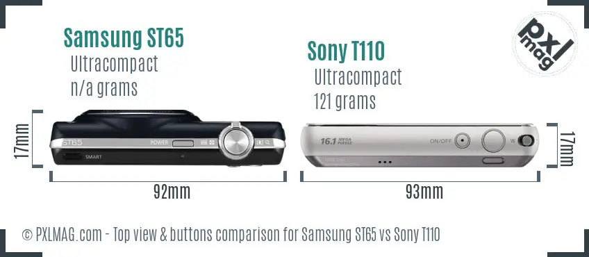 Samsung ST65 vs Sony T110 top view buttons comparison