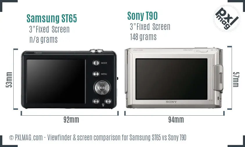 Samsung ST65 vs Sony T90 Screen and Viewfinder comparison