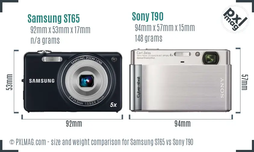 Samsung ST65 vs Sony T90 size comparison