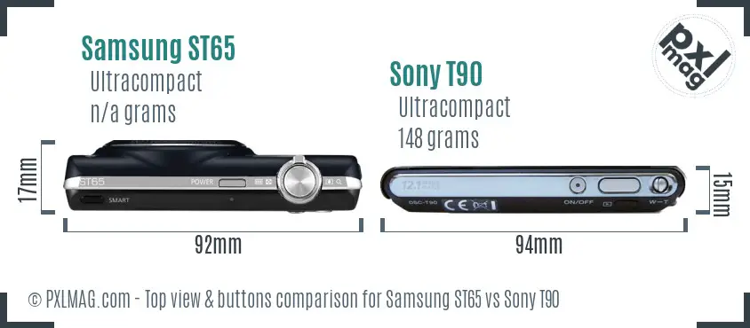 Samsung ST65 vs Sony T90 top view buttons comparison