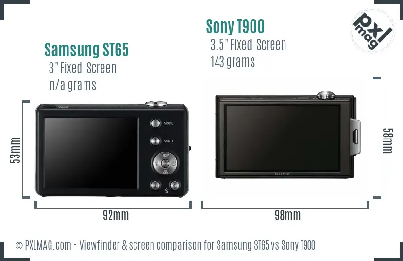 Samsung ST65 vs Sony T900 Screen and Viewfinder comparison
