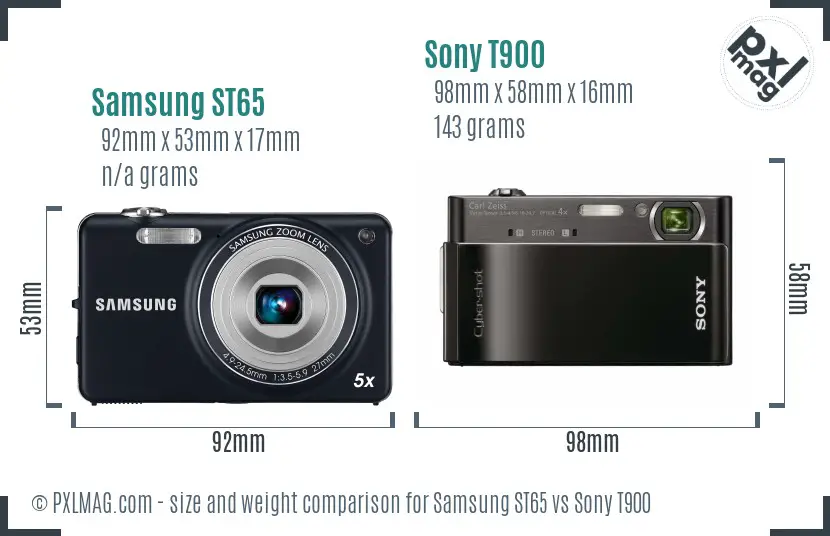 Samsung ST65 vs Sony T900 size comparison