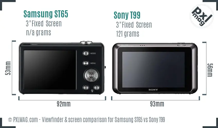 Samsung ST65 vs Sony T99 Screen and Viewfinder comparison
