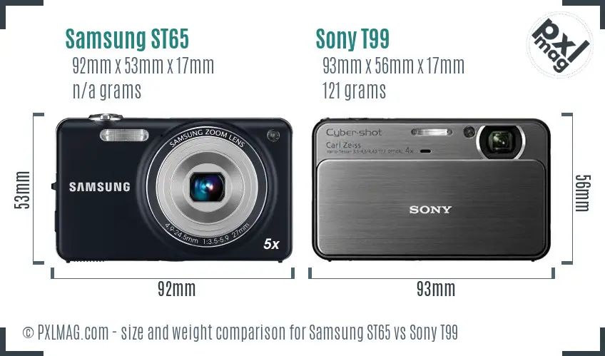 Samsung ST65 vs Sony T99 size comparison