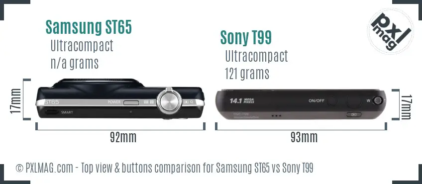 Samsung ST65 vs Sony T99 top view buttons comparison