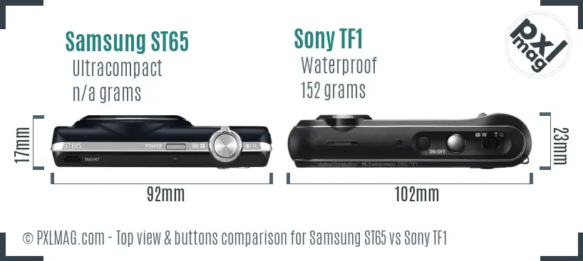 Samsung ST65 vs Sony TF1 top view buttons comparison Samsung ST65 vs Sony TF1 top view buttons comparison