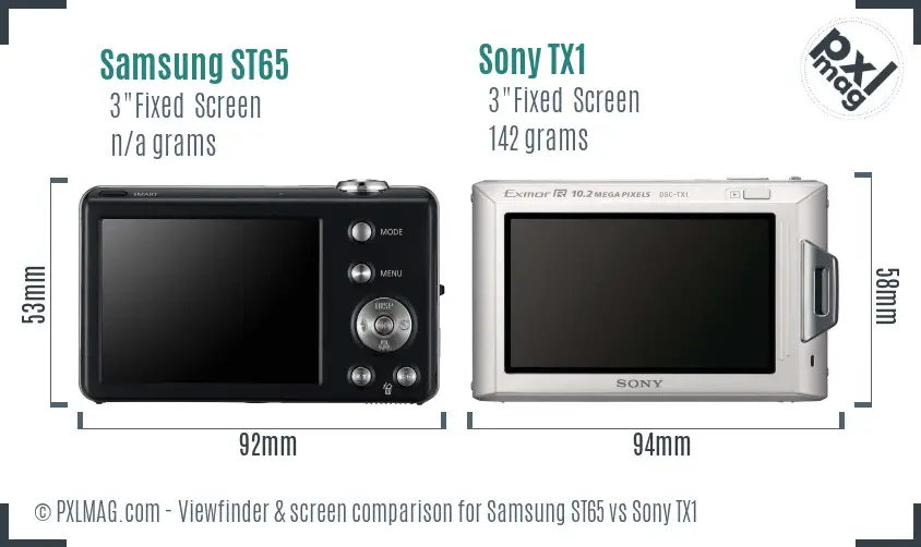 Samsung ST65 vs Sony TX1 Screen and Viewfinder comparison