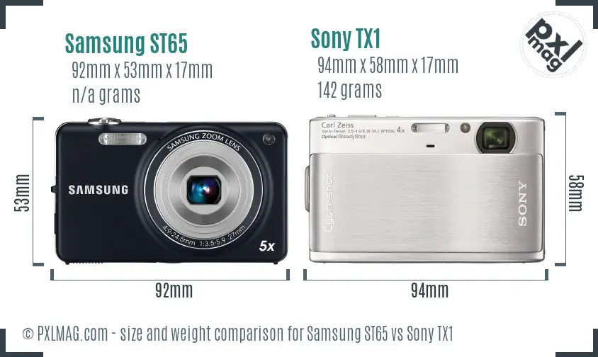 Samsung ST65 vs Sony TX1 size comparison