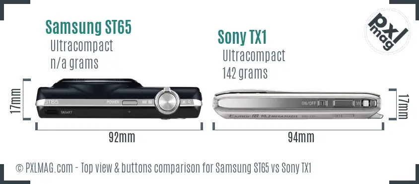 Samsung ST65 vs Sony TX1 top view buttons comparison