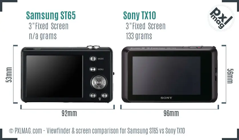 Samsung ST65 vs Sony TX10 Screen and Viewfinder comparison