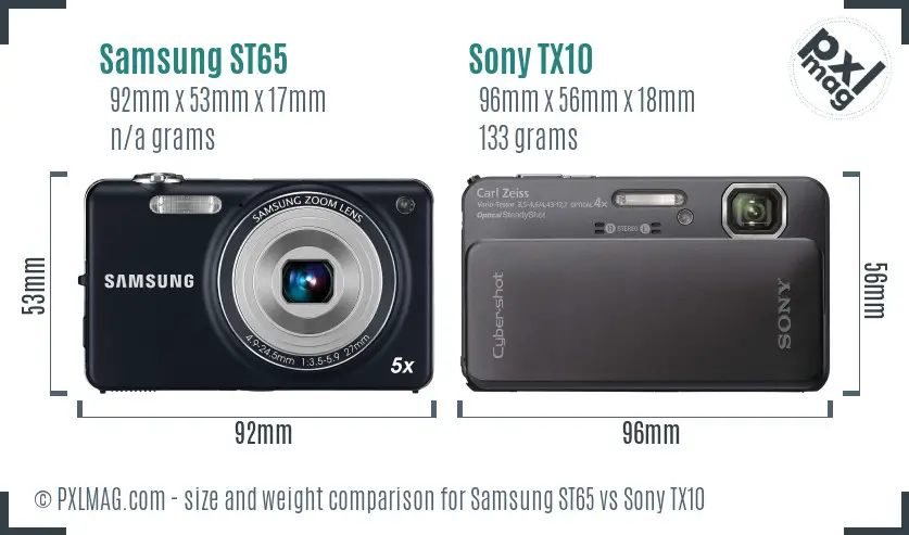 Samsung ST65 vs Sony TX10 size comparison