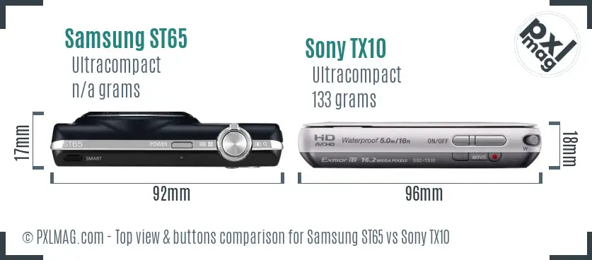 Samsung ST65 vs Sony TX10 top view buttons comparison