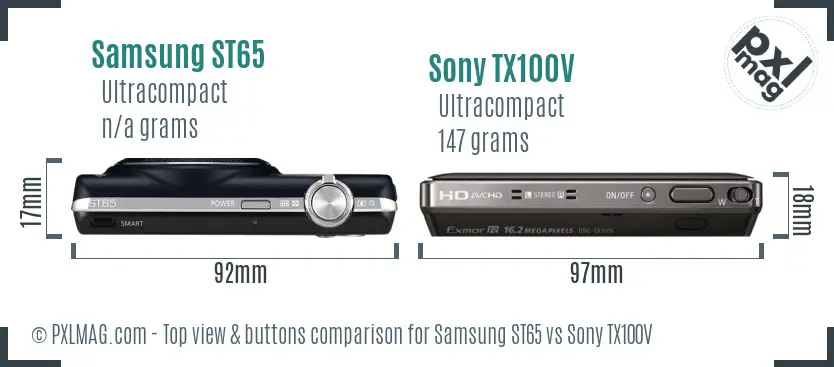Samsung ST65 vs Sony TX100V top view buttons comparison