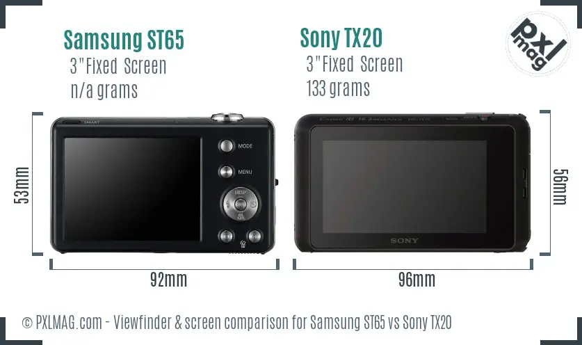 Samsung ST65 vs Sony TX20 Screen and Viewfinder comparison