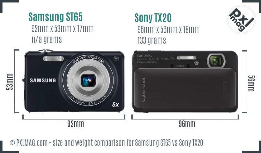 Samsung ST65 vs Sony TX20 size comparison