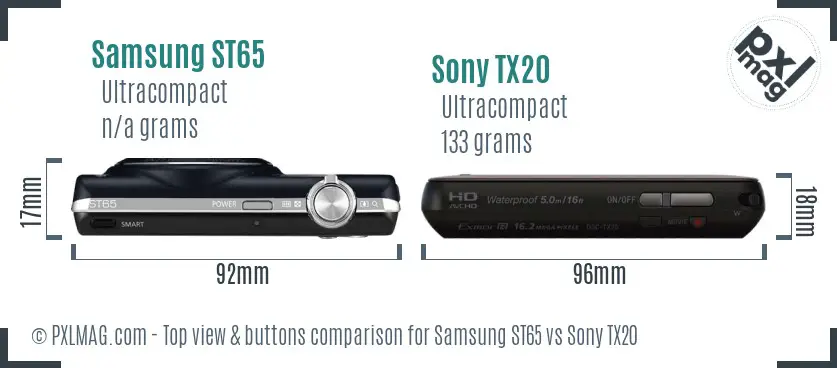 Samsung ST65 vs Sony TX20 top view buttons comparison