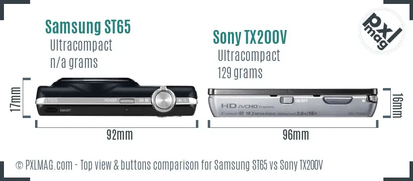 Samsung ST65 vs Sony TX200V top view buttons comparison