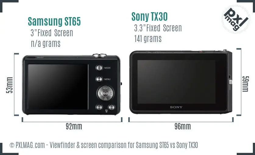 Samsung ST65 vs Sony TX30 Screen and Viewfinder comparison