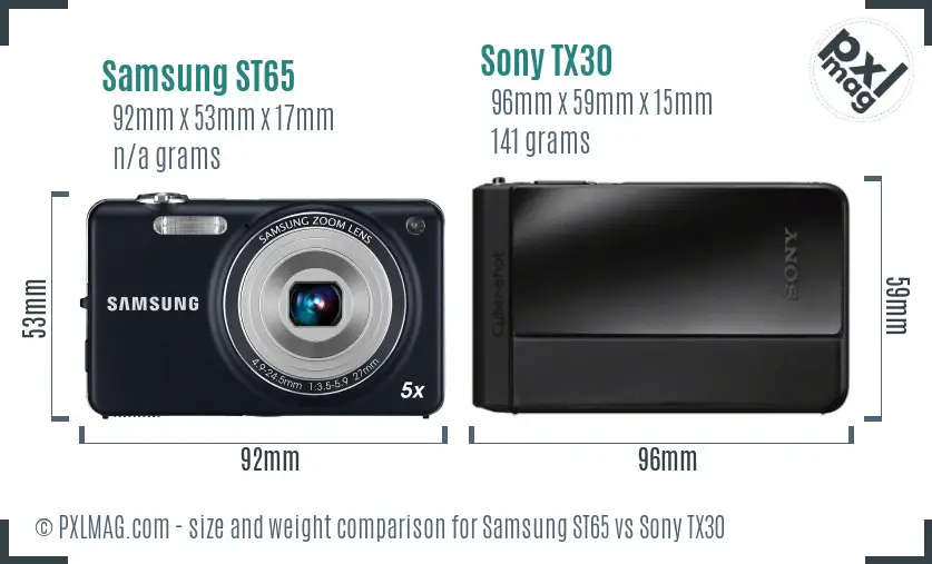 Samsung ST65 vs Sony TX30 size comparison