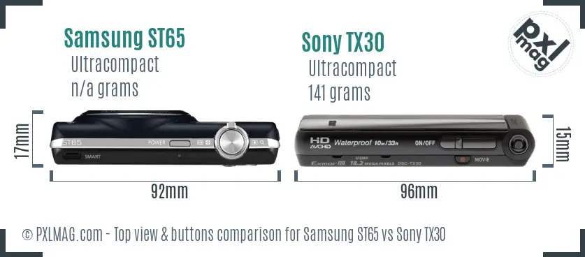 Samsung ST65 vs Sony TX30 top view buttons comparison