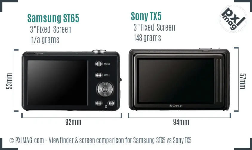 Samsung ST65 vs Sony TX5 Screen and Viewfinder comparison