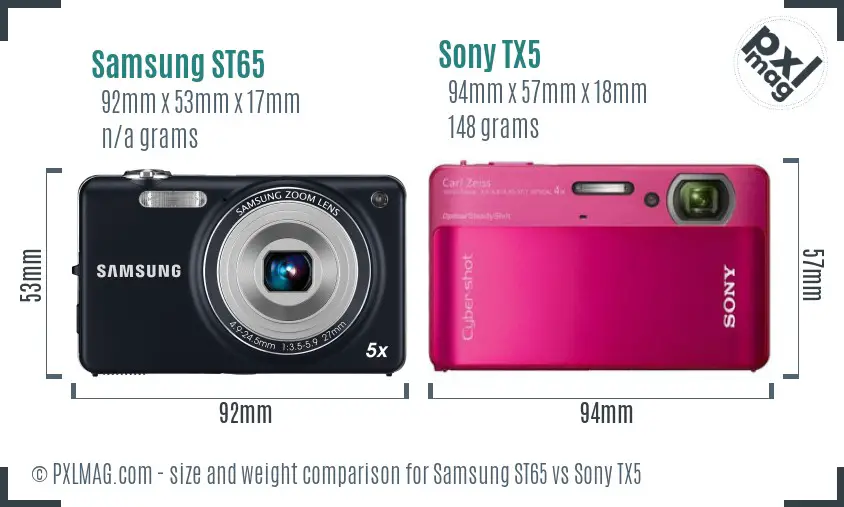 Samsung ST65 vs Sony TX5 size comparison