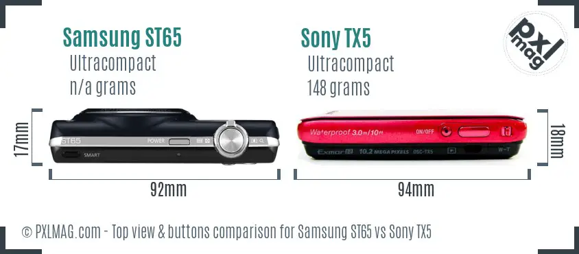 Samsung ST65 vs Sony TX5 top view buttons comparison