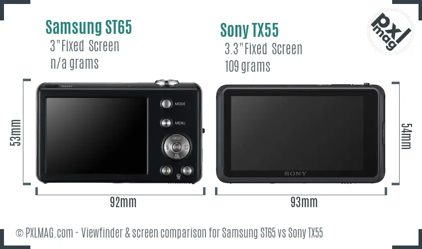 Samsung ST65 vs Sony TX55 Screen and Viewfinder comparison