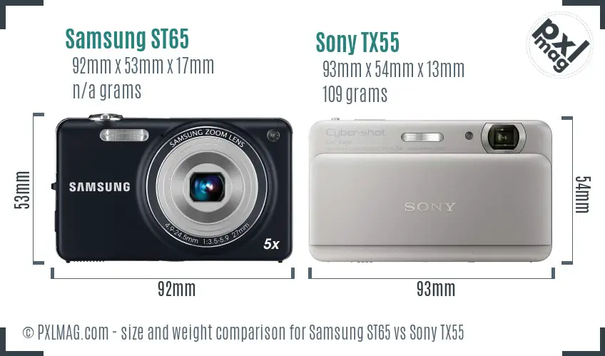Samsung ST65 vs Sony TX55 size comparison