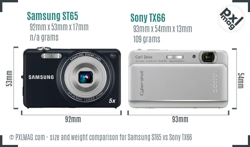 Samsung ST65 vs Sony TX66 size comparison