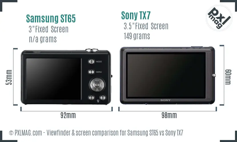 Samsung ST65 vs Sony TX7 Screen and Viewfinder comparison