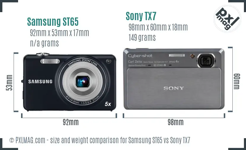 Samsung ST65 vs Sony TX7 size comparison