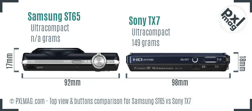 Samsung ST65 vs Sony TX7 top view buttons comparison