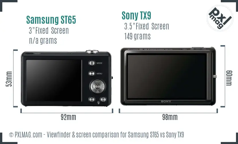 Samsung ST65 vs Sony TX9 Screen and Viewfinder comparison