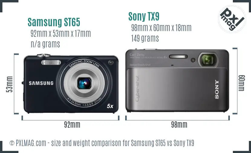 Samsung ST65 vs Sony TX9 size comparison