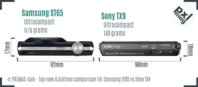 Samsung ST65 vs Sony TX9 top view buttons comparison