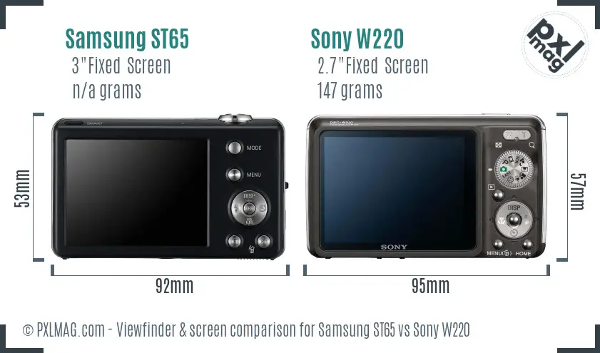 Samsung ST65 vs Sony W220 Screen and Viewfinder comparison