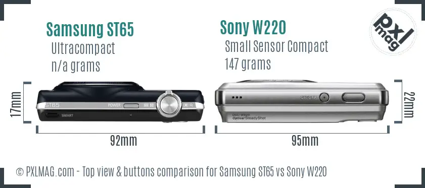 Samsung ST65 vs Sony W220 top view buttons comparison