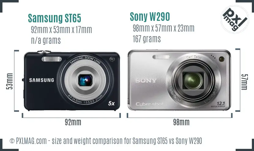 Samsung ST65 vs Sony W290 size comparison