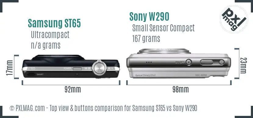 Samsung ST65 vs Sony W290 top view buttons comparison