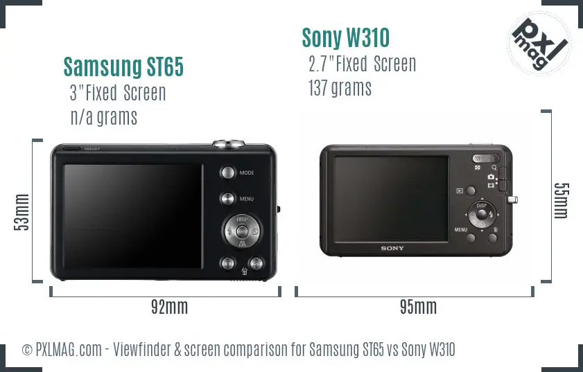 Samsung ST65 vs Sony W310 Screen and Viewfinder comparison