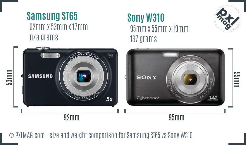 Samsung ST65 vs Sony W310 size comparison