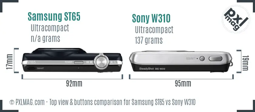 Samsung ST65 vs Sony W310 top view buttons comparison