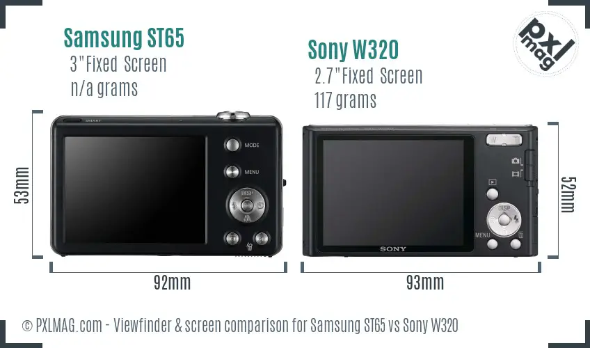 Samsung ST65 vs Sony W320 Screen and Viewfinder comparison