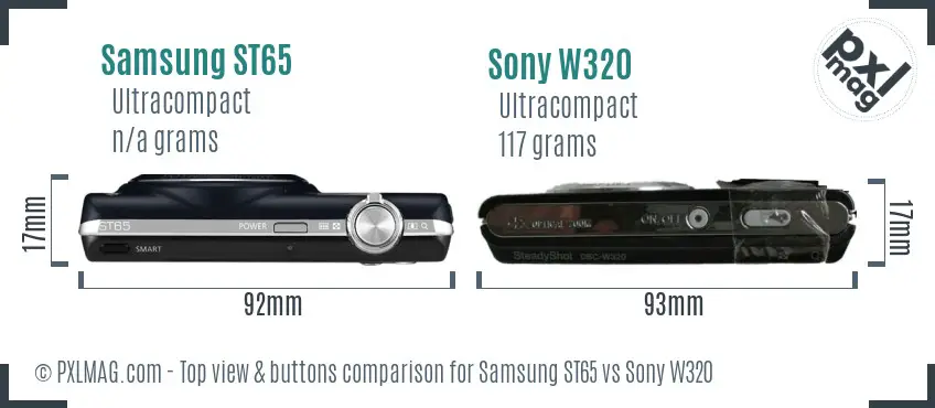 Samsung ST65 vs Sony W320 top view buttons comparison